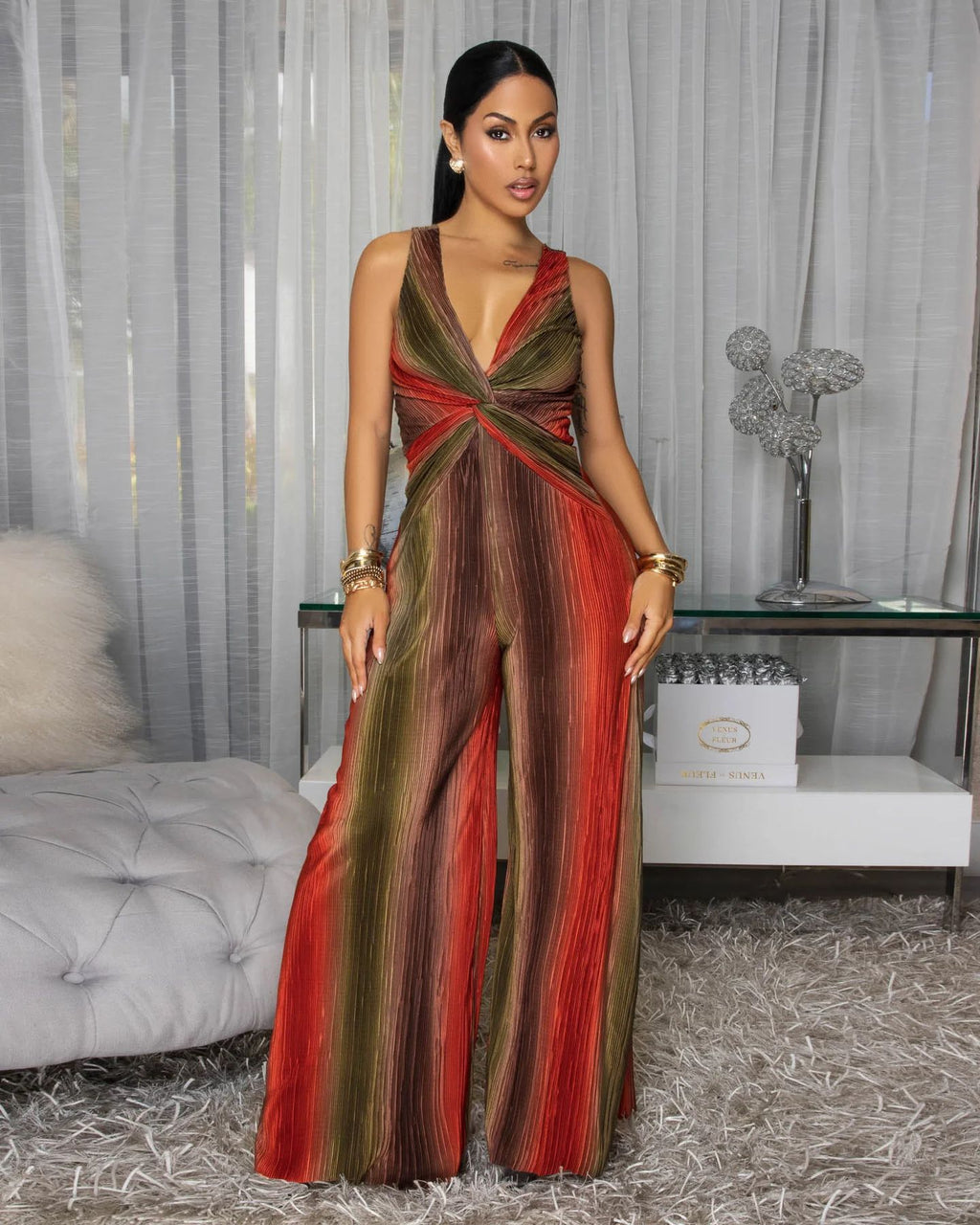 Deep V Plunge Loose Wide Leg Jumpsuit