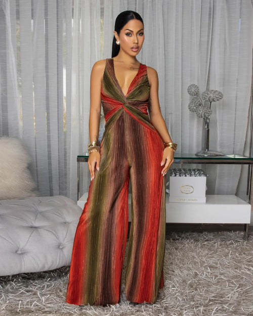 Deep V Plunge Loose Wide Leg Jumpsuit