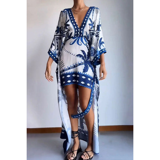 Spring Summer Positioning Loose Dress Casual Vacation Half Length Sleeve Dress Women