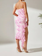 Slit Tube Top Floral Ruffles Slit Dress