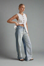 Wide Leg Washed Polo Jeans