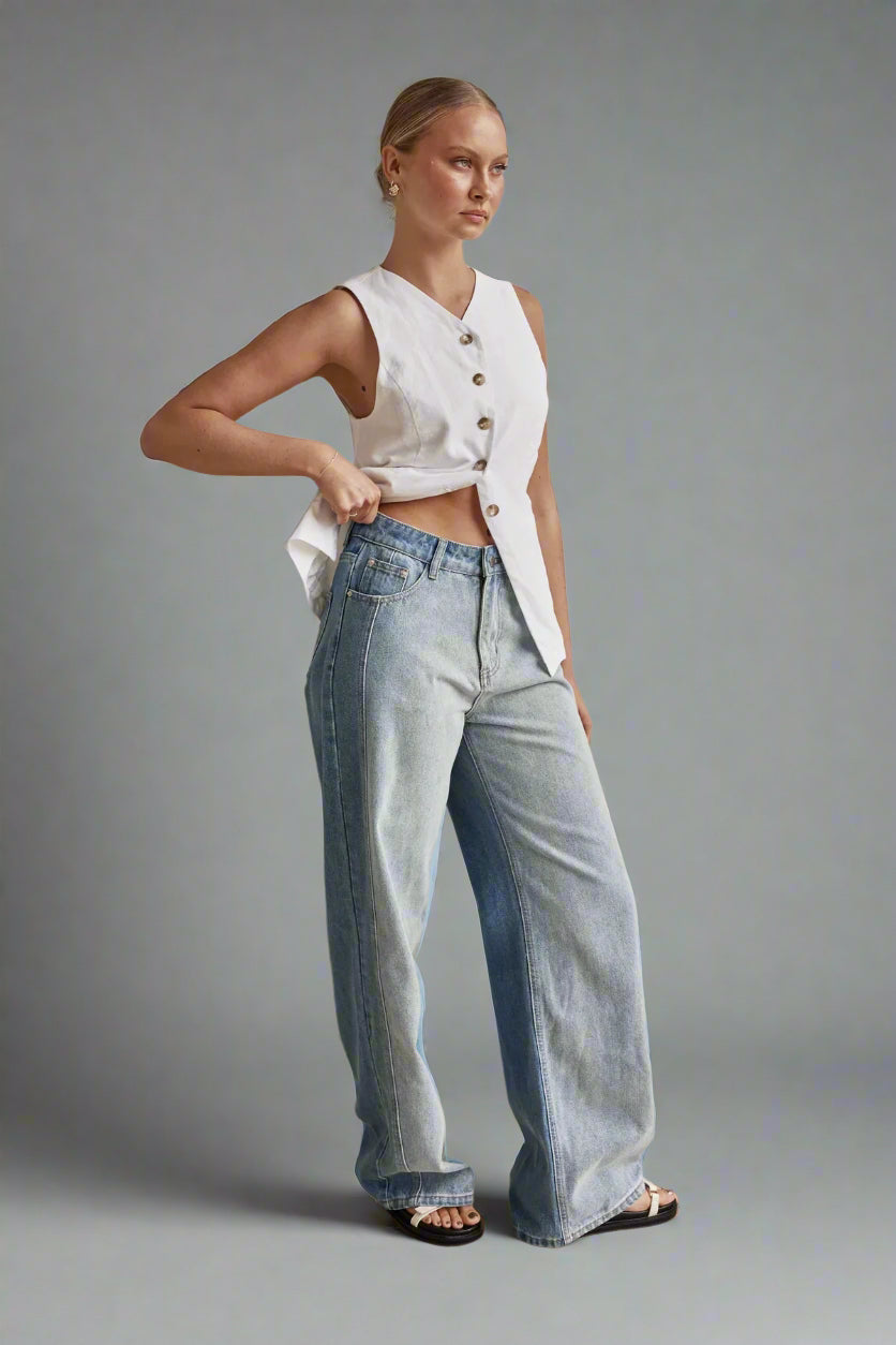 Wide Leg Washed Polo Jeans