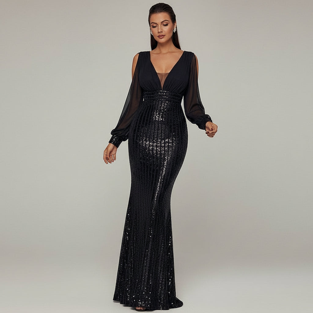 Black Noble Evening Sequin Dress
