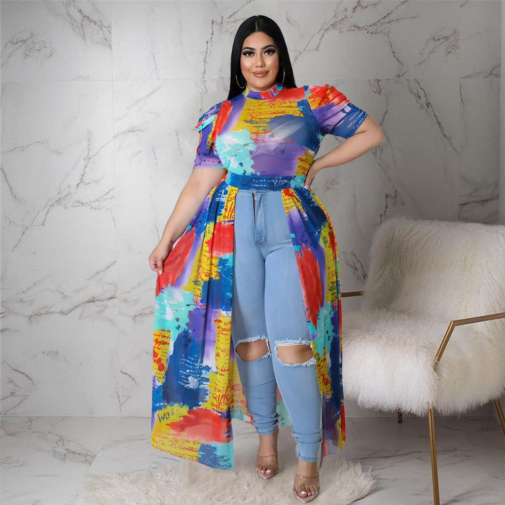 Curve Floral Sheer Dress Top