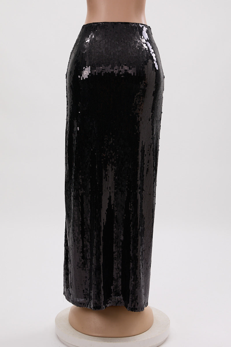 Slit Black Sequin Dress