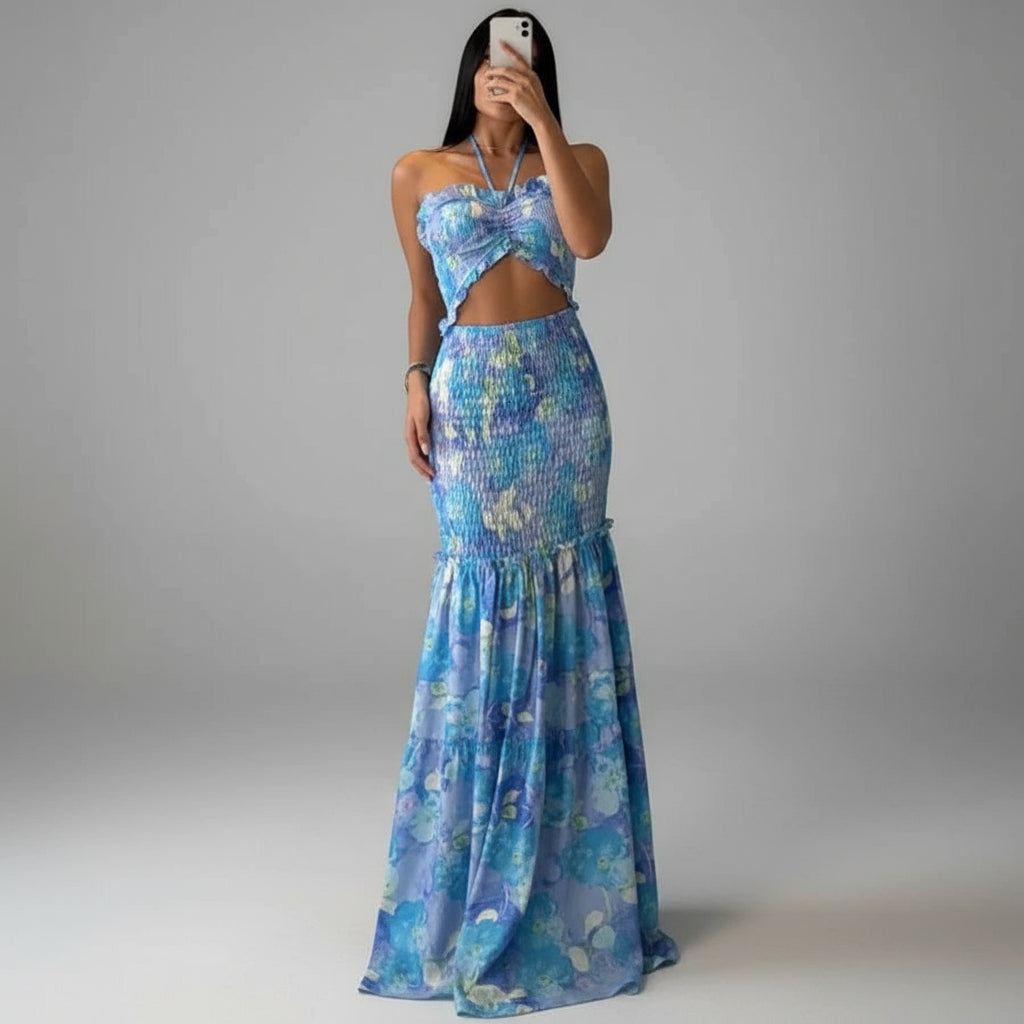 Colorful Blue Printing Flower