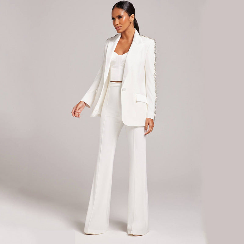 Beaded Diamond Slim Bootcut Pants Suit Set