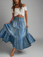 A line Layered Cake Denim Skirt