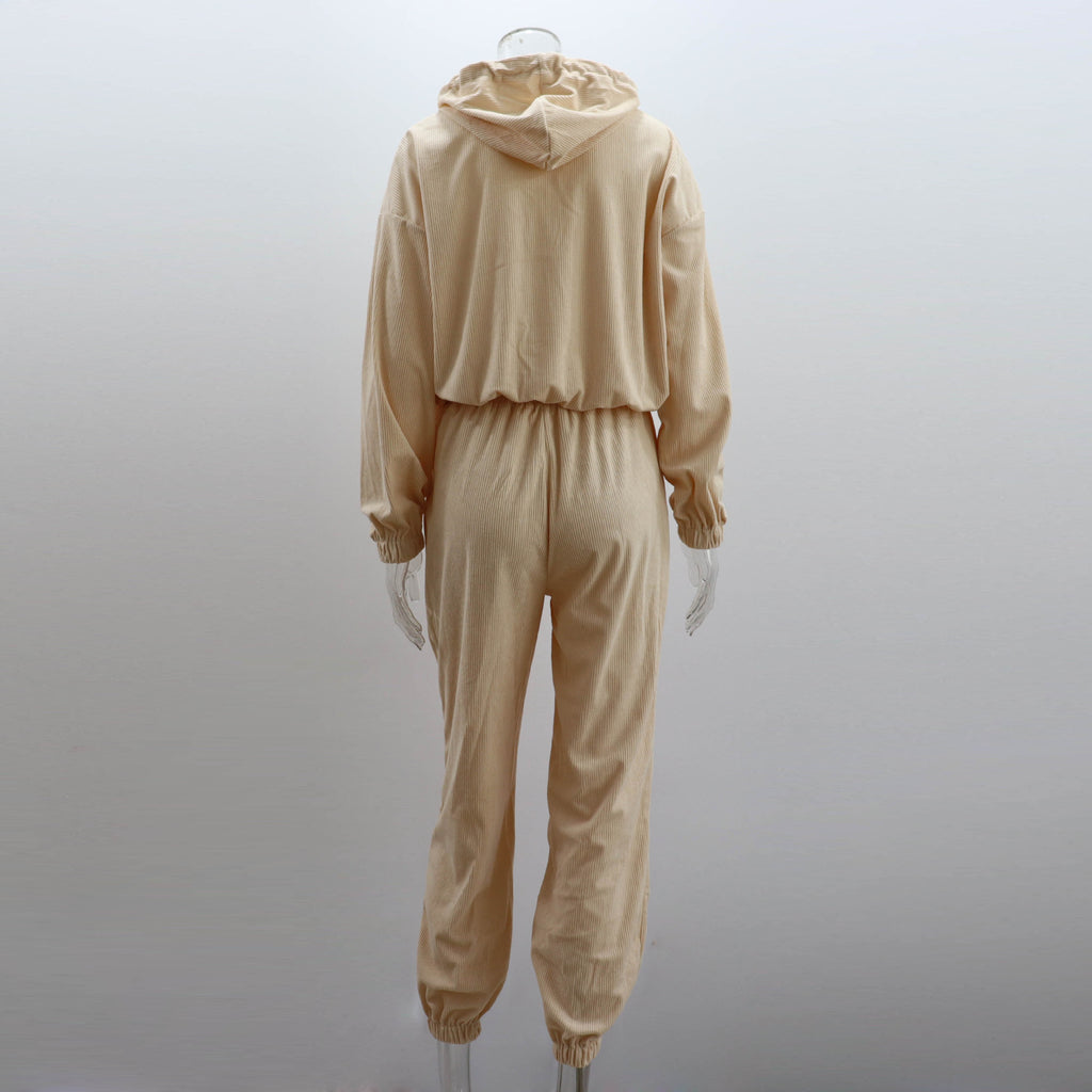 Corduroy Suit Women Sports Casual Autumn Winter Zipper Hooded Sweatshirt Sweatpants Two Piece Set Women
