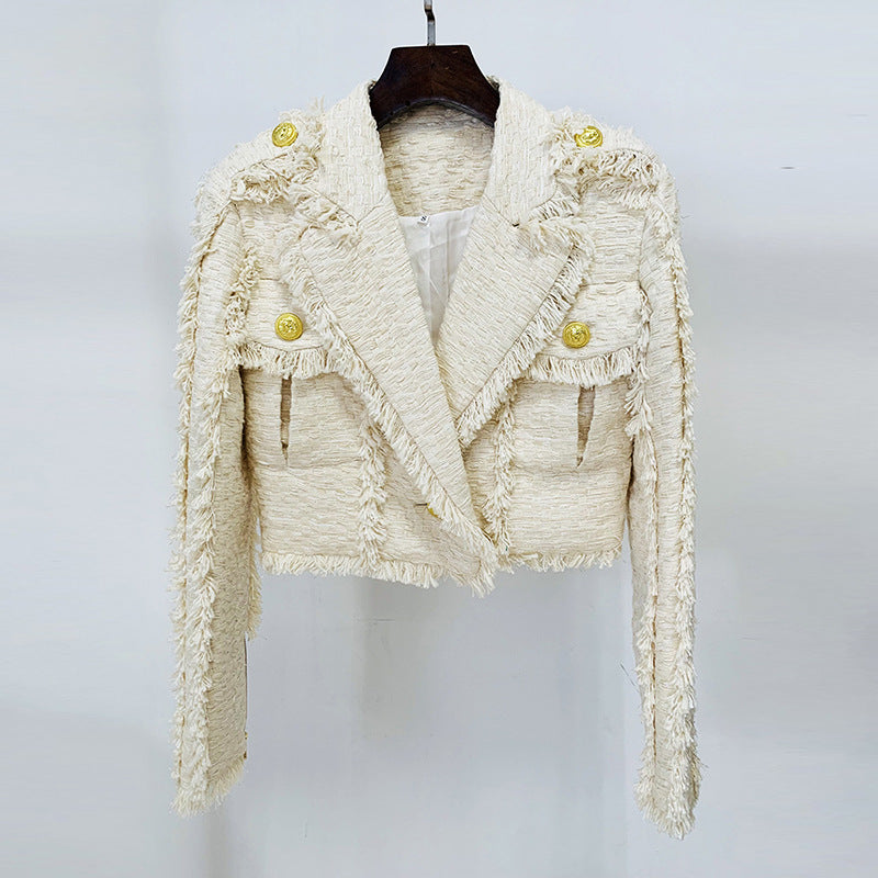 Short Temperamental Tweed Fringe Skirt & Blazer