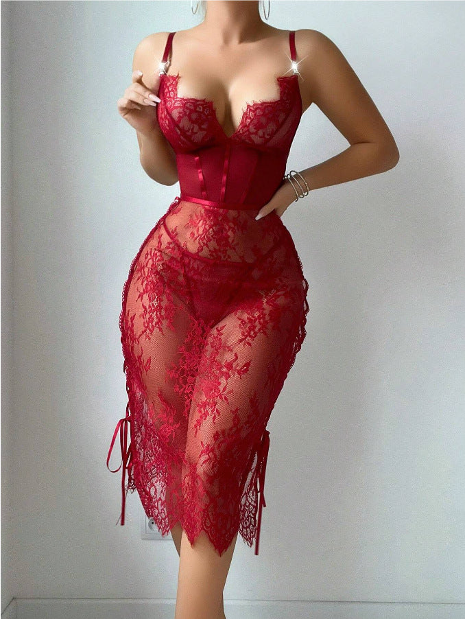 Red Lace Sheath Lingerie Dress