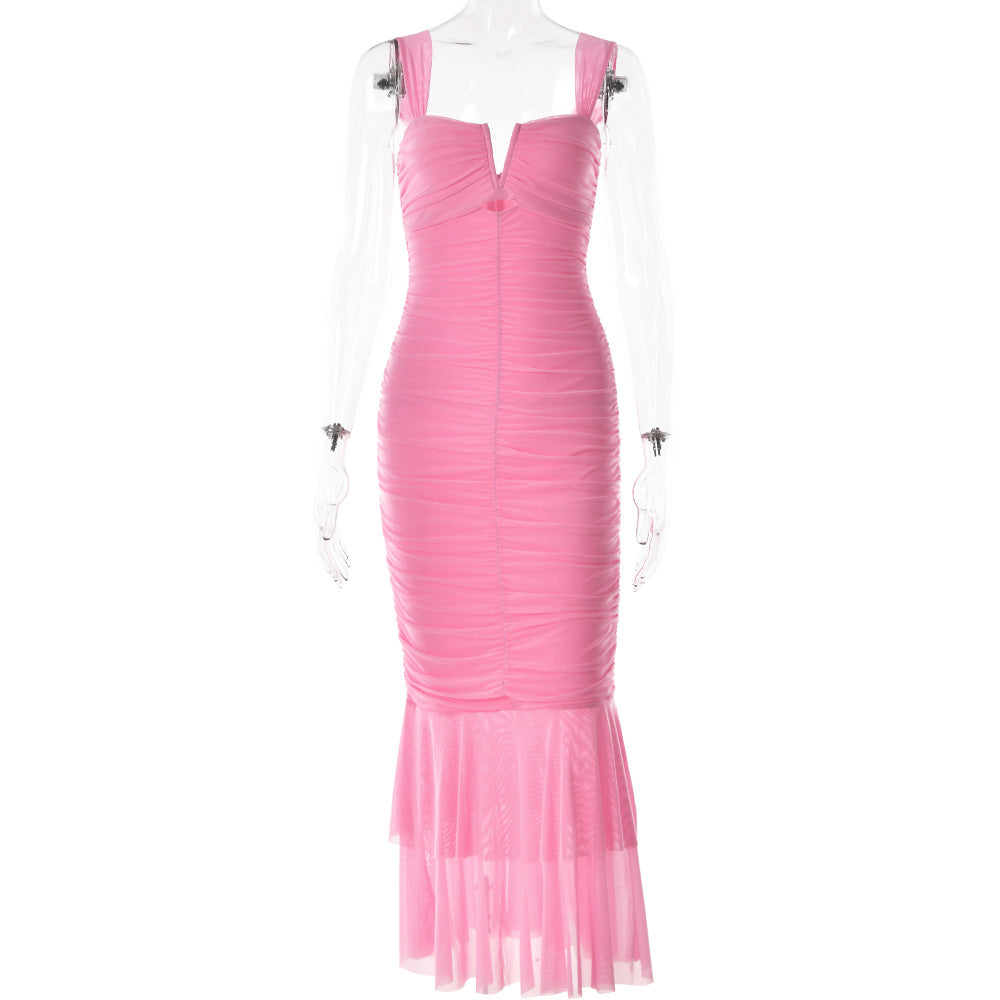 Spring Pleated Fishtail Dress