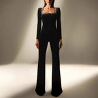 Diamond Velvet Square Collar Flared Jumpsuit