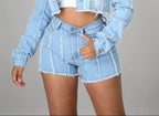 Retro Frayed Asymmetric Jeans Shorts