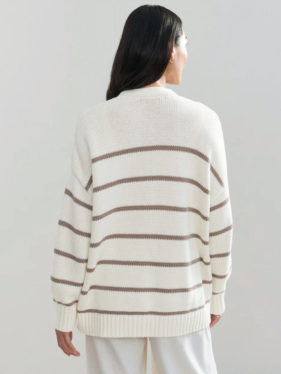 Striped Knitted Cardigan Sweater