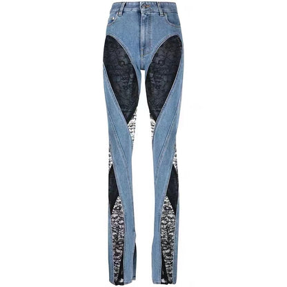 Niche Patchwork Lace Slimming Jeans pants