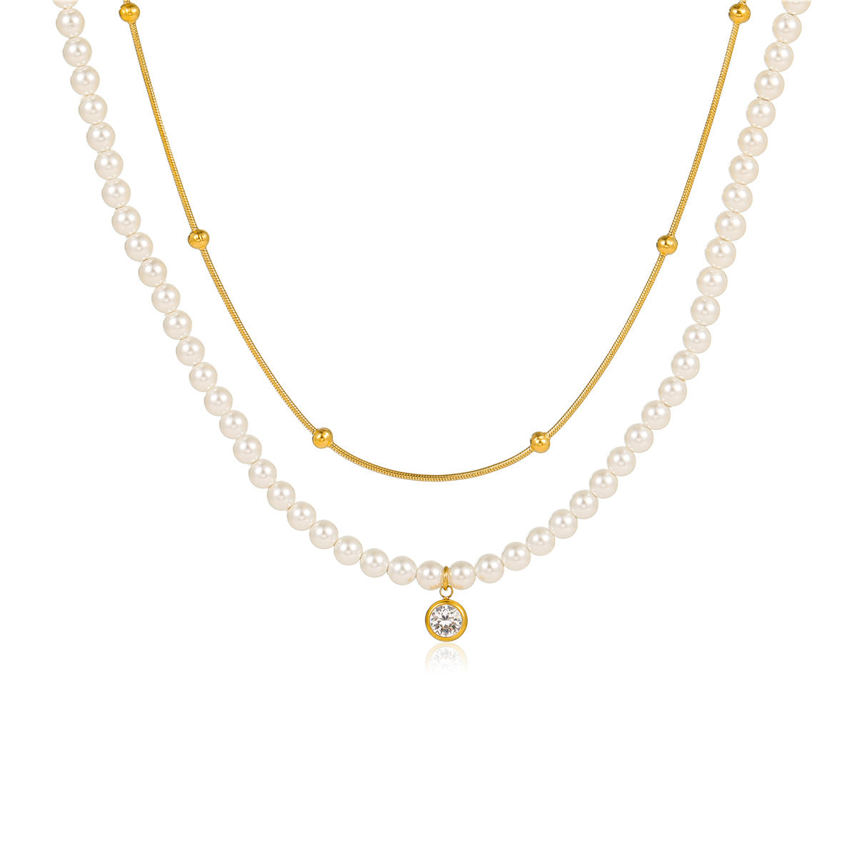 All Match Pearl Double Chain Necklace