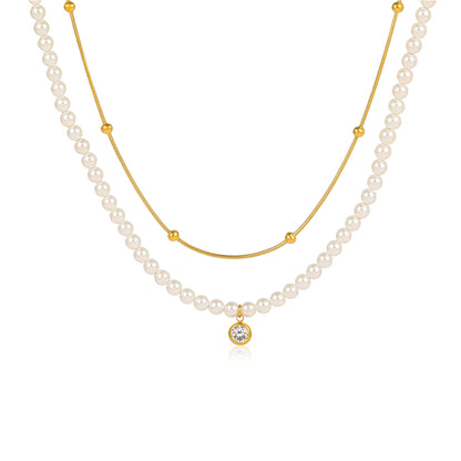 All Match Pearl Double Chain Necklace