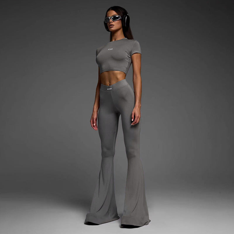 High Waist Flared Active Pants & Crop Top Set
