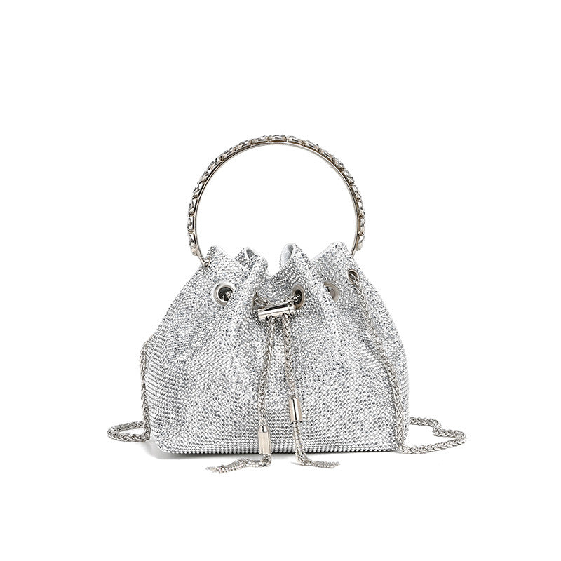 Silver Rhinestone Premium Dinner Bucket Bag