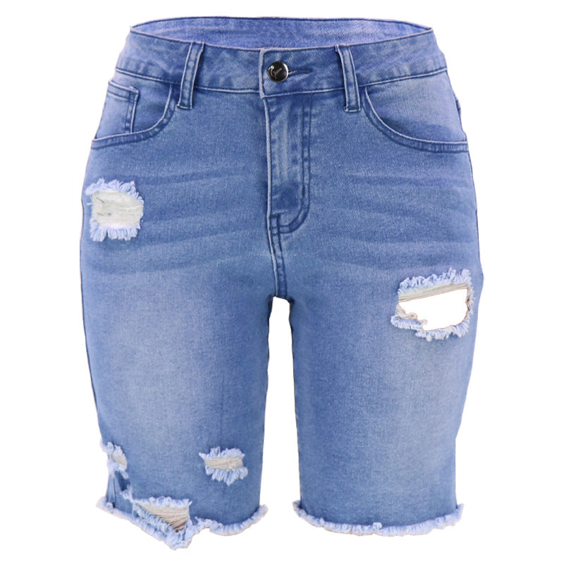 Ripped High Waist Washed Jeans Shorts