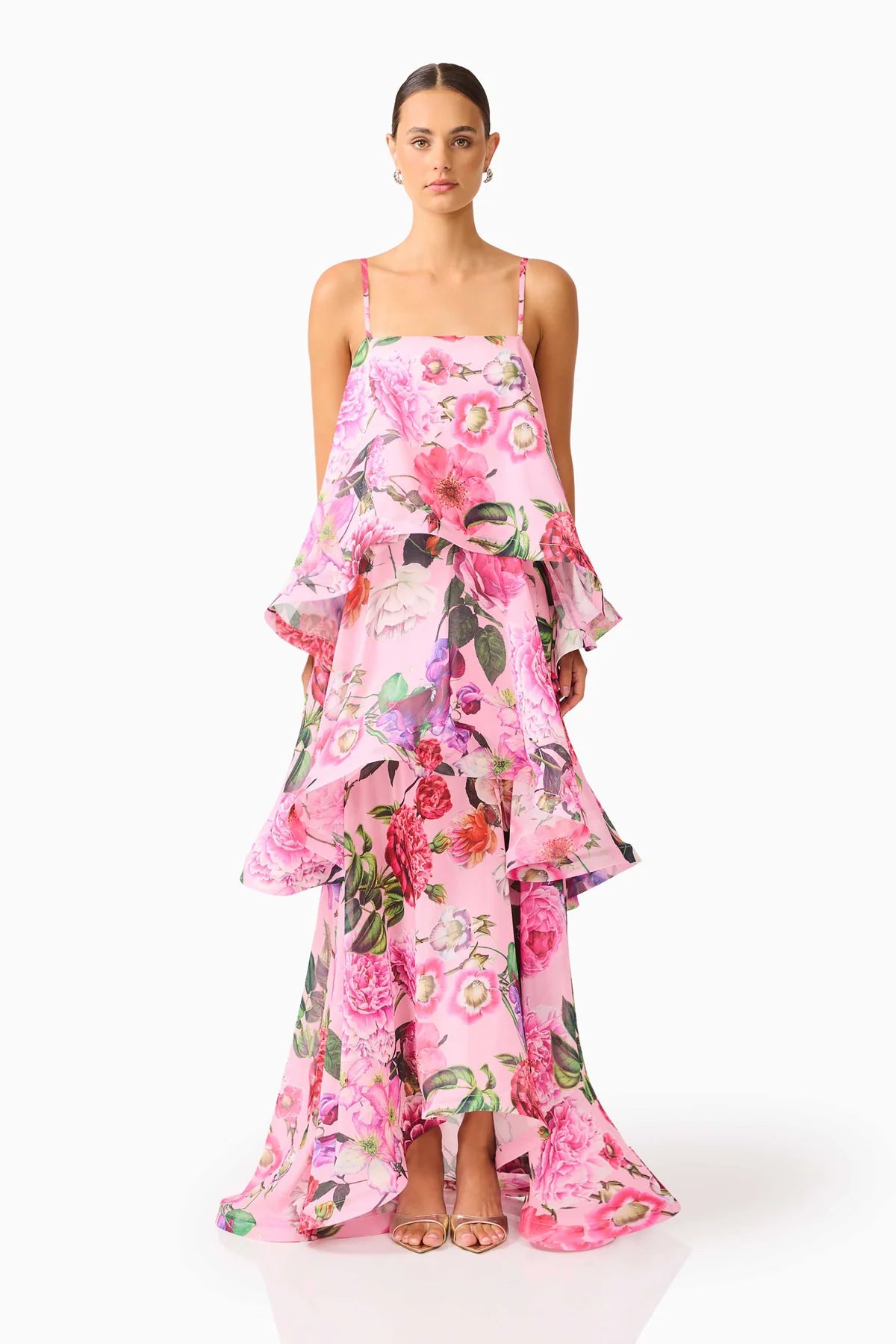 Sweet Printed Multi Layer Cake Strap Dress