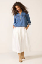 Casual Polo Collar V neck Pullover Denim Shirt