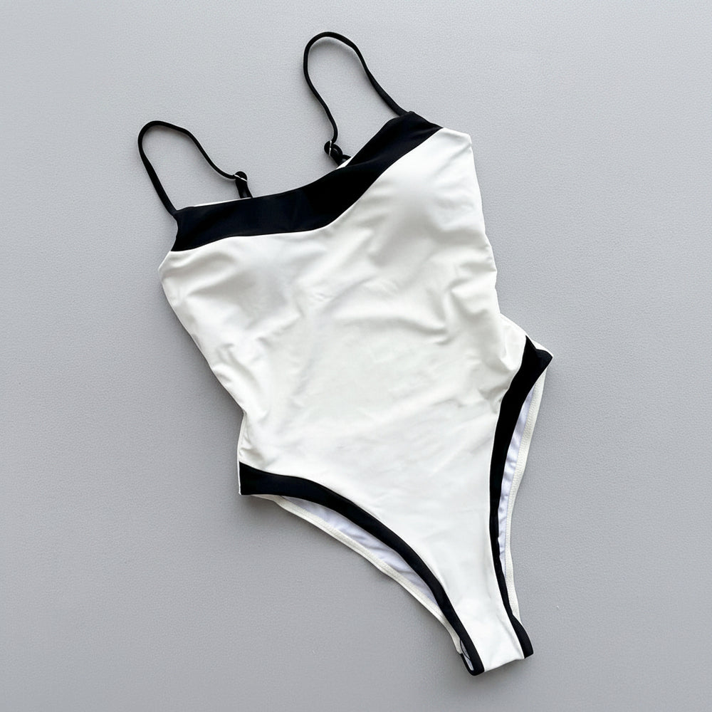 Black White One Piece Swimsuit