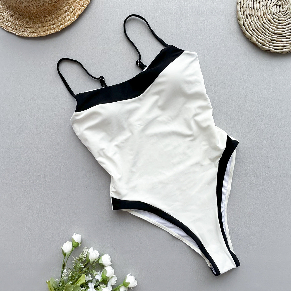 Black White One Piece Swimsuit