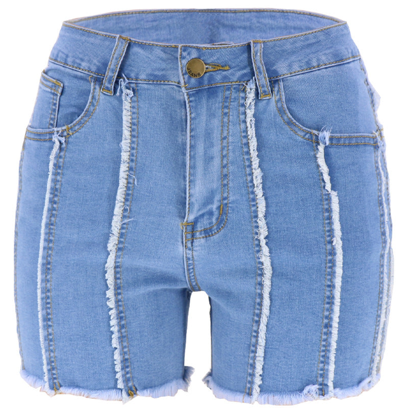 Retro Frayed Asymmetric Jeans Shorts