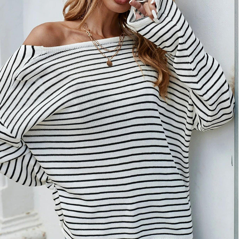 Women Striped Long Sleeve Sexy Backless Cross Women Top