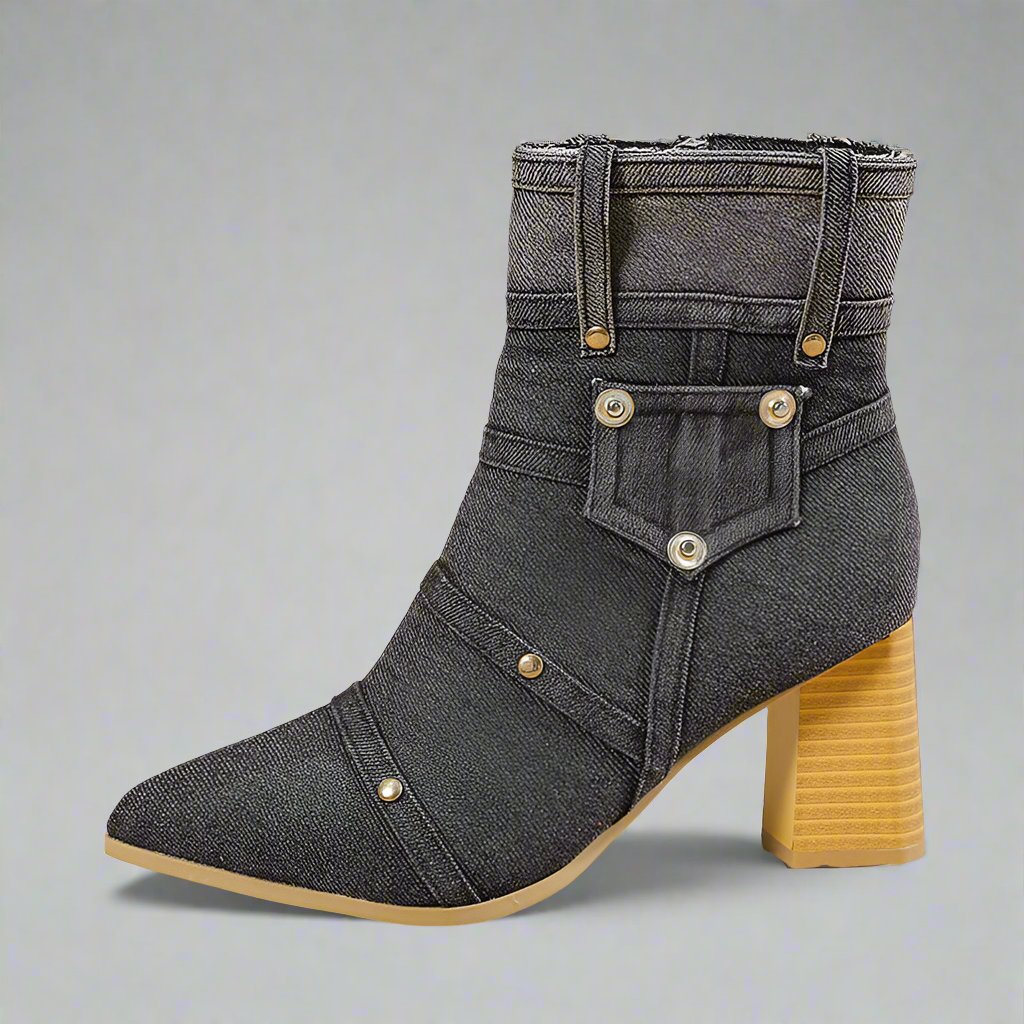 Chunky Heel Martin Denim Boots