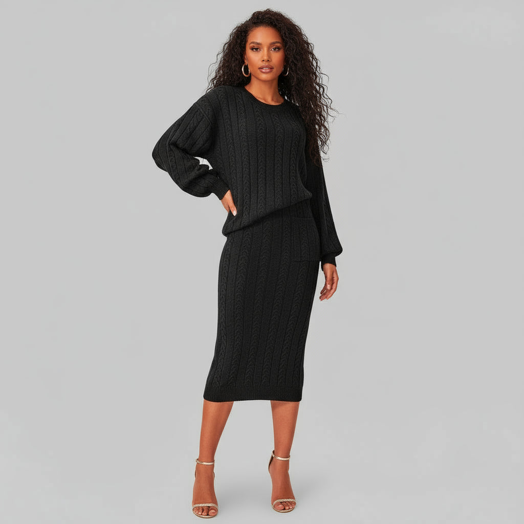 Twist Stitch Sweater Skirt Sets