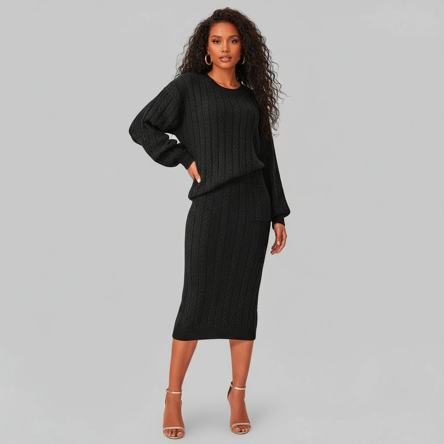 Twist Stitch Sweater Skirt Sets
