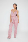 Pink Sling Sequins Jumpsuit