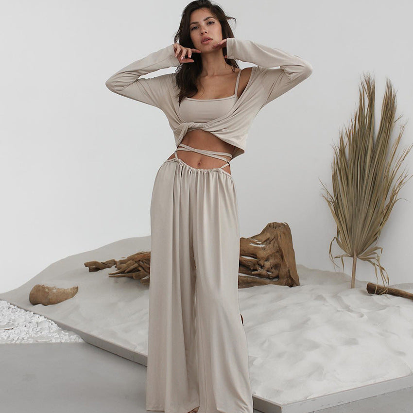 Long Sleeve Three Piece Loungewear Pajamas Set