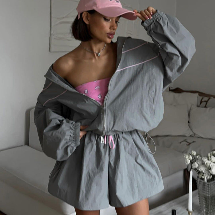 Sports Small Autumn Wear Women Long Sleeve Coat Shorts Loose Two Piece Sets