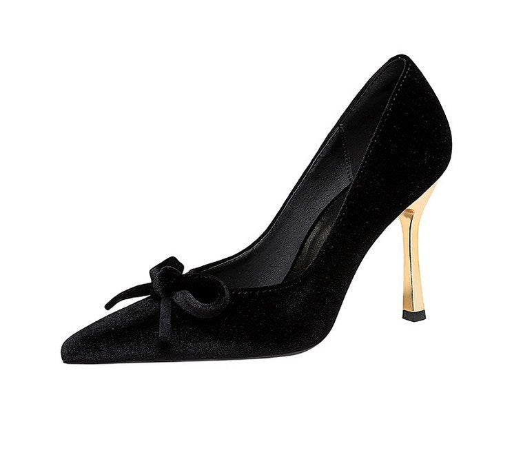 French Metal High Heel Slip on Stilettos Bow Suede Cocktail Goddess Shoes