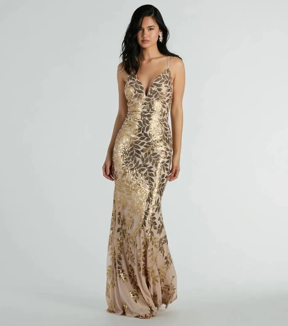 Sequined Backless Spaghetti Strap Dress