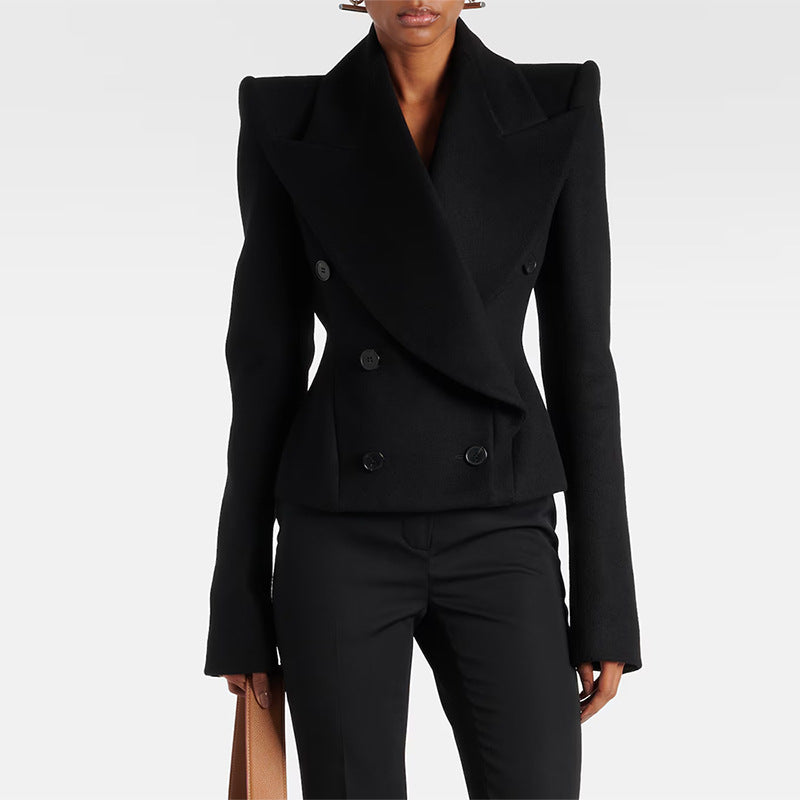 Slim Fit Large Collared Woolen Jacket Coat