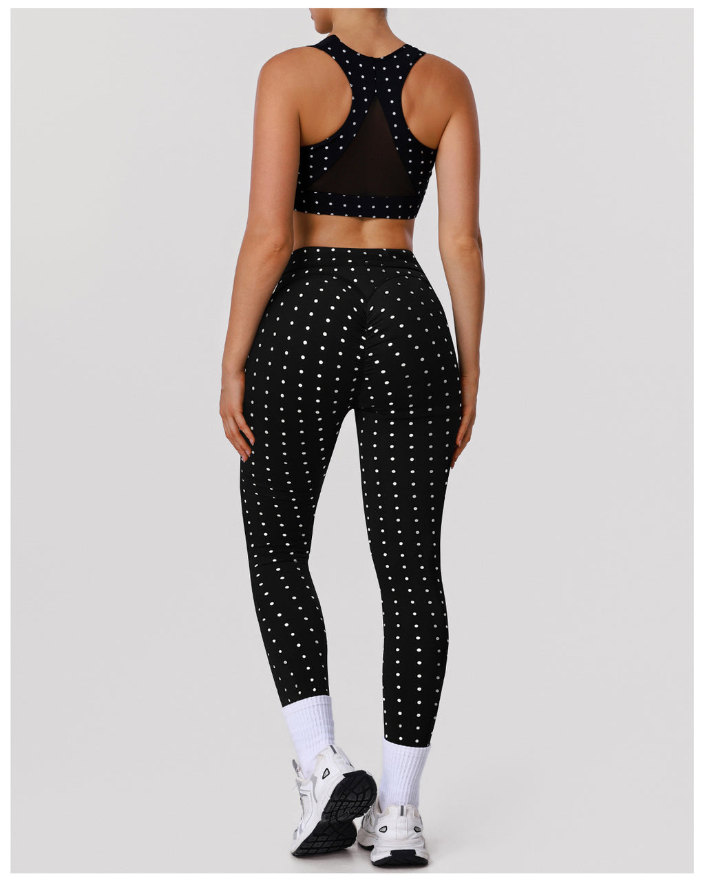Polka Dot Printed Sports Trousers Set Shockproof H Shaped Beauty Back Bra Yoga Clothes High Elastic Training Two Piece Sets Women The size is a bit small