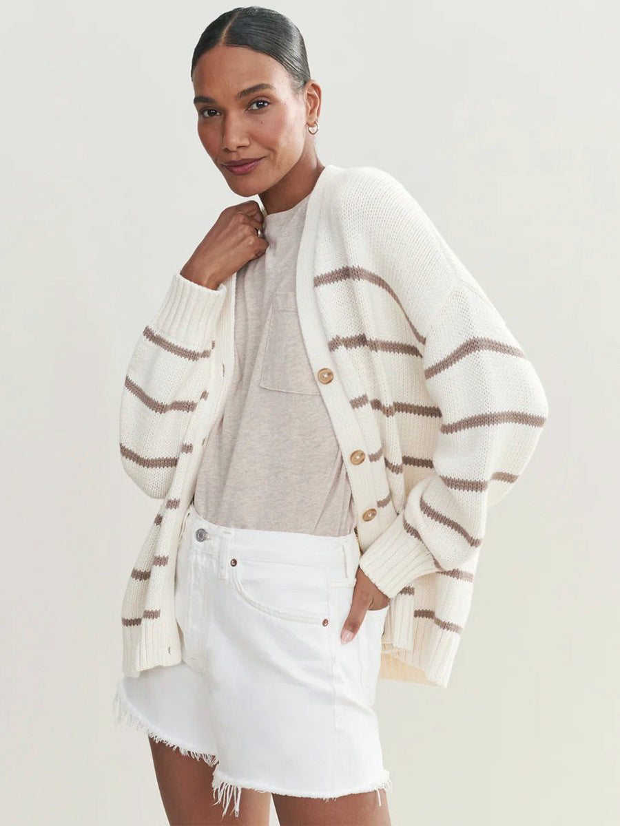 Striped Knitted Cardigan Sweater