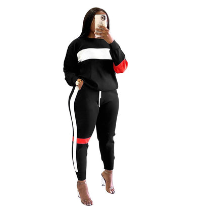 Women Clothing Sweater Patchwork Stripes Suit Sports Long Sleeve Casual Women Clothing