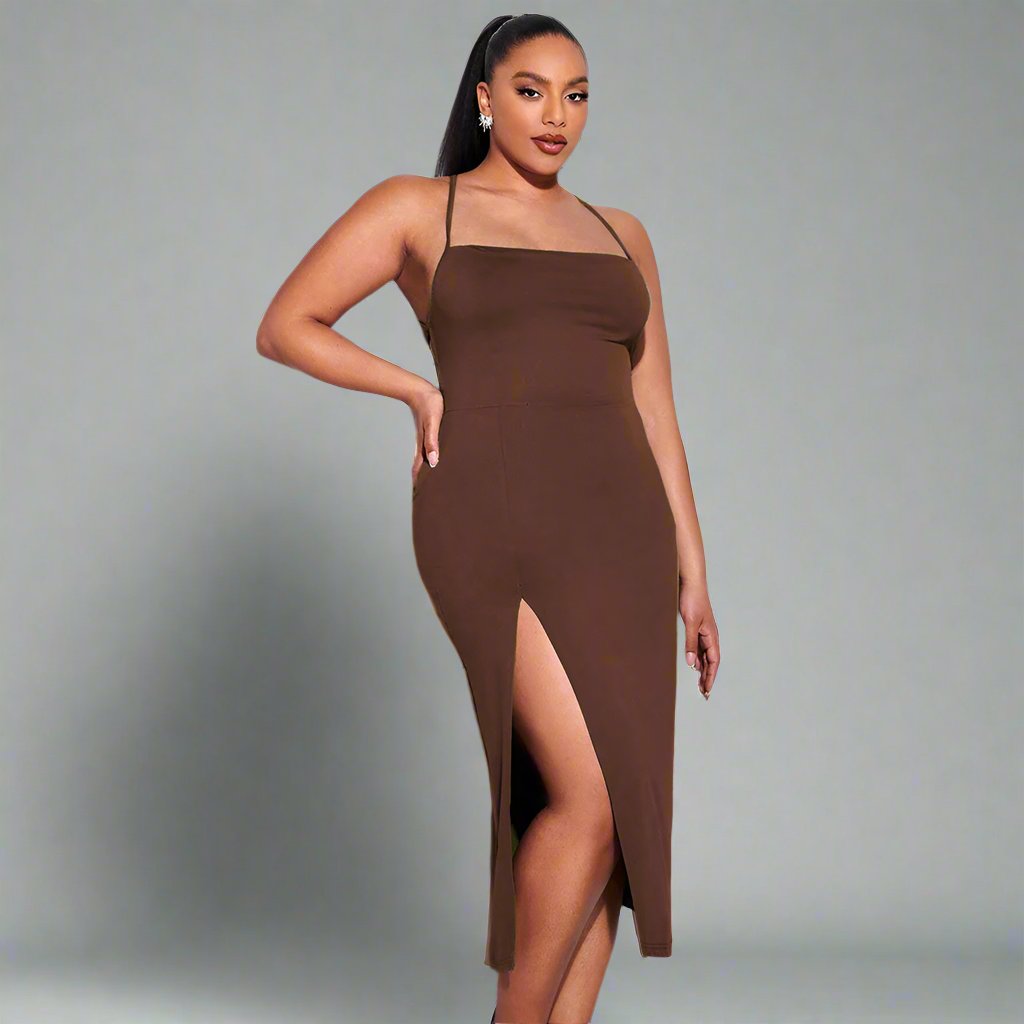 Curve Backless Slit Sheath Dress