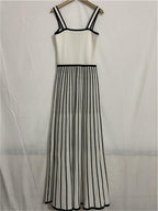 Retro Spaghetti Straps Striped Patchwork Knitting Dress
