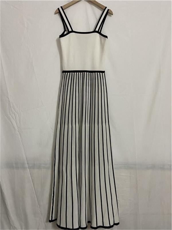 Retro Spaghetti Straps Striped Patchwork Knitting Dress