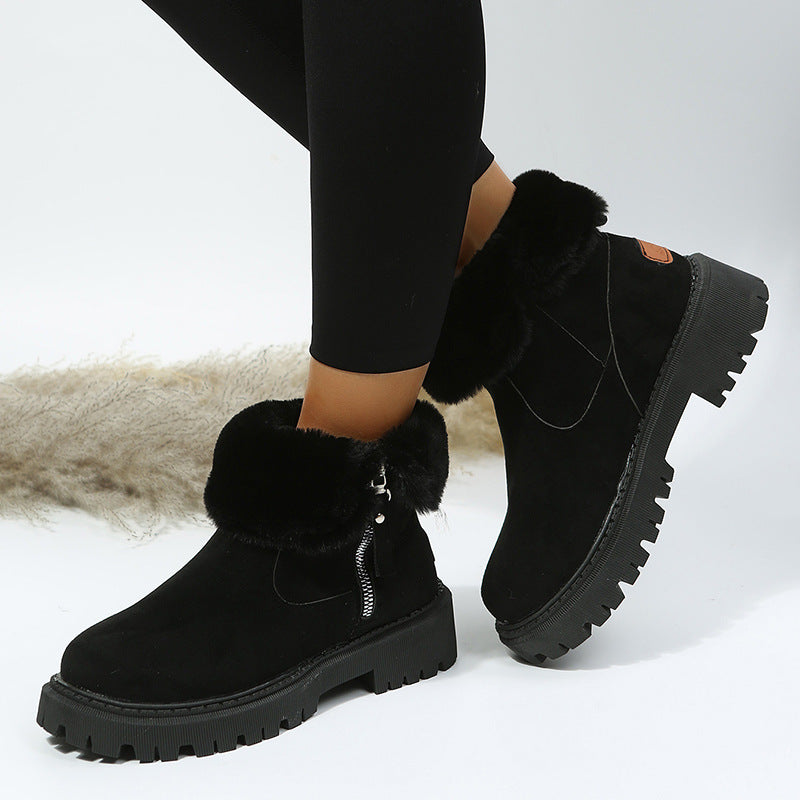 Women’s Velvet Lined Cotton Snow Boots — Plus Size Winter Warm Boots