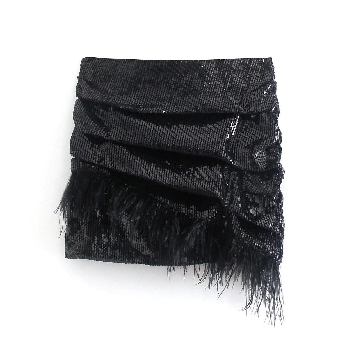 Black Feather Bottom Sequined Skirt