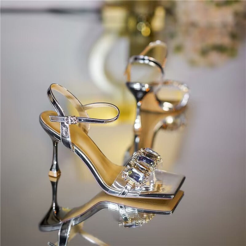 Open Toe Rhinestone Stiletto Heel