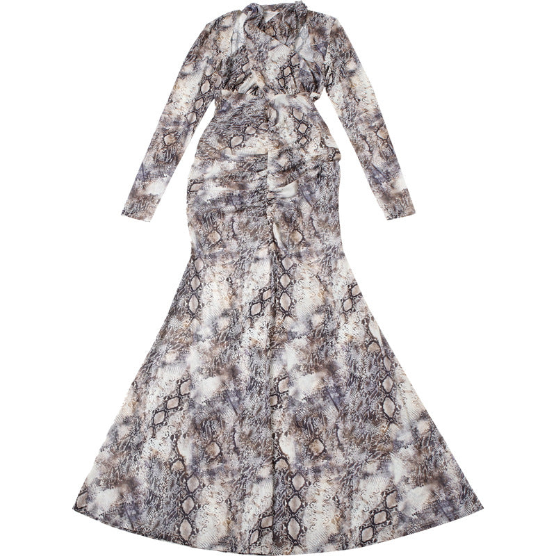 Snake Print Hollow Out Cutout Slim Sexy Jumpsuit Dress